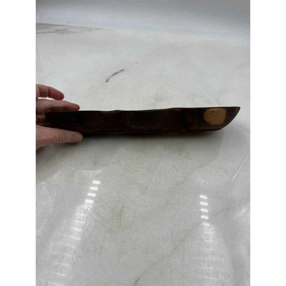 VTG Wooden Serving Tray Nut Dish Hand Carved 3 Section Live Edge Dark Wood
